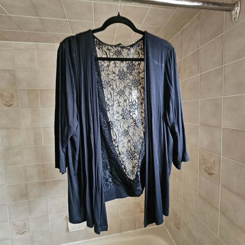 New Noir (Addition Elle) Black Lace-Back Cardigan Size 3X  NWOT